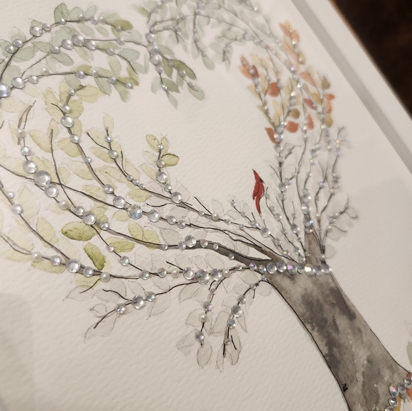 Framed Watercolor Tree Art with Cardinal - Picture 5 of 7